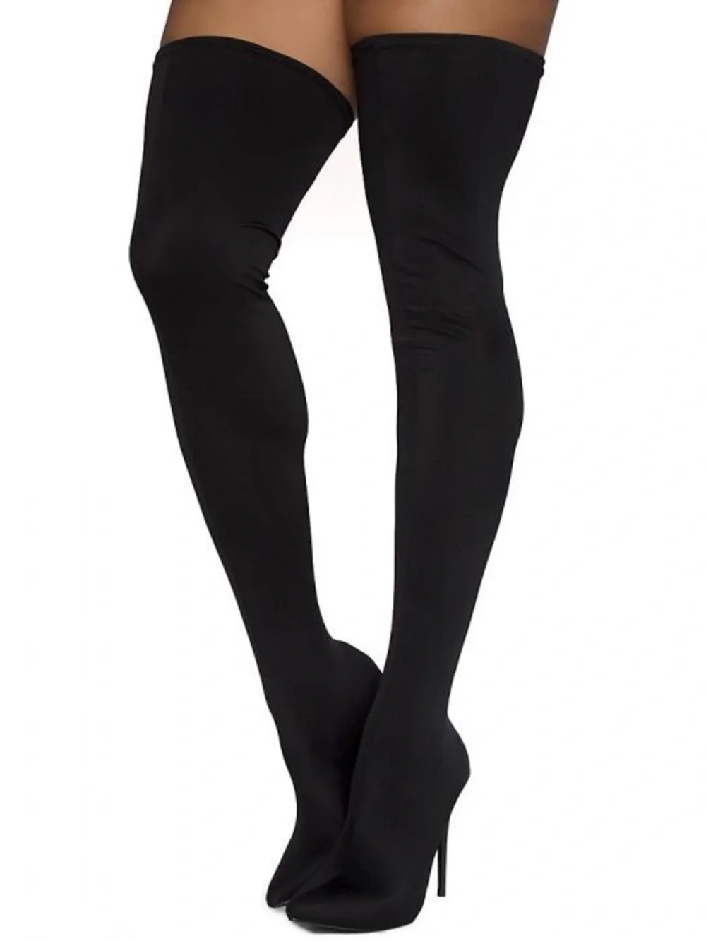 AKIRA Black Over-the-Knee Stretch heeled Boots